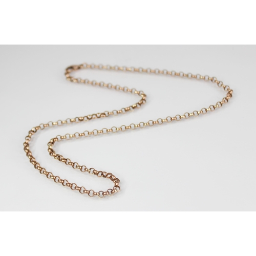 70 - A gold coloured belcher link chain, lobster claw and loop fastening, stamped '375' to loop, indistin... 