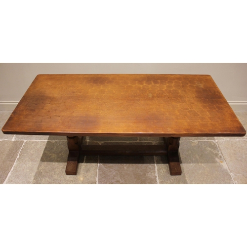 730 - Robert 'Mouseman' Thompson of Kilburn, honey oak refectory table, mid 20th century, the adzed rectan... 