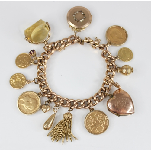 75 - A yellow gold coloured curb-link bracelet, with tongue and box snap clasp fastening, stamped '9ct', ... 