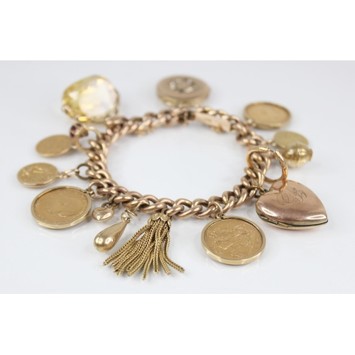 75 - A yellow gold coloured curb-link bracelet, with tongue and box snap clasp fastening, stamped '9ct', ... 