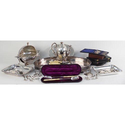 104 - A selection of silver plated and silver coloured tableware, to include a Victorian silver plated cof... 