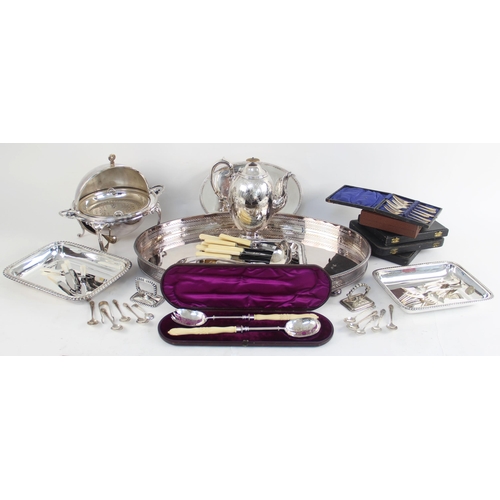 104 - A selection of silver plated and silver coloured tableware, to include a Victorian silver plated cof... 