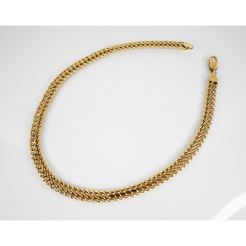 119 - A 9ct gold woven link chain, lobster claw and loop fastening, import marks for London 1997, 40cm lon... 