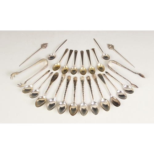 14 - A selection of silver cutlery, to include a pair of Victorian silver cocktail sticks, Chawner & Co, ... 