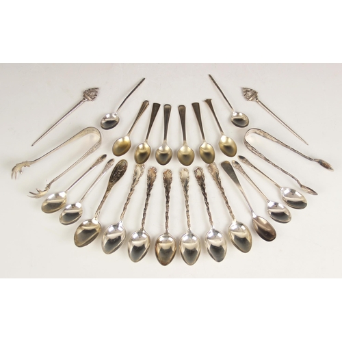 14 - A selection of silver cutlery, to include a pair of Victorian silver cocktail sticks, Chawner & Co, ... 