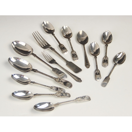 22 - A set of six George V fiddle pattern silver teaspoons, C T Maine Ltd, London 1933-34, each with brig... 