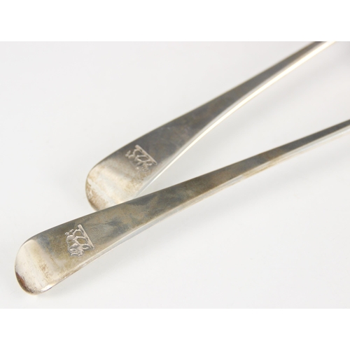 28A - A pair George III silver basting spoons, George Smith (II), London 1797 (marks worn), the terminal e... 