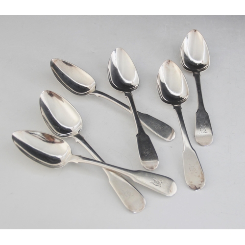 43 - A set of six George III silver fiddle pattern spoons, Sarah & John William Blake, London 1815, each ... 