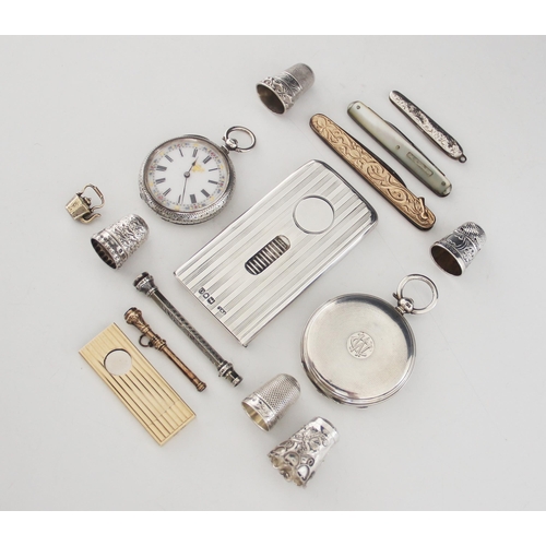 53 - A selection of silver tableware and accessories, to include; a Victorian silver watch case, Richard ... 