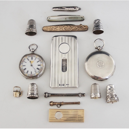 53 - A selection of silver tableware and accessories, to include; a Victorian silver watch case, Richard ... 