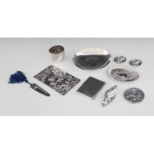 54 - A selection of silver tableware and accessories, to include; a silver trinket dish, Roberts & Belk, ... 