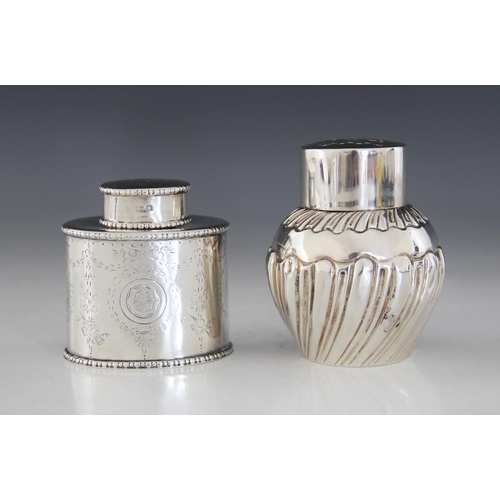 55 - A Victorian silver tea caddy, Josiah Williams & Co, London 1892, of compressed form with fluted deco... 
