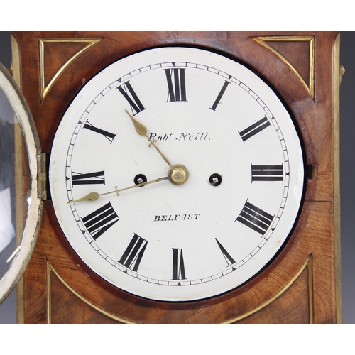 575 - A Regency mahogany bracket clock by Robert Neill, Belfast, the stepped cornice with a sphere finial ... 