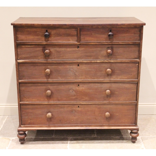 624 - A mid-19th century mahogany chest of drawers, formed from two short over four long graduated, cock b... 