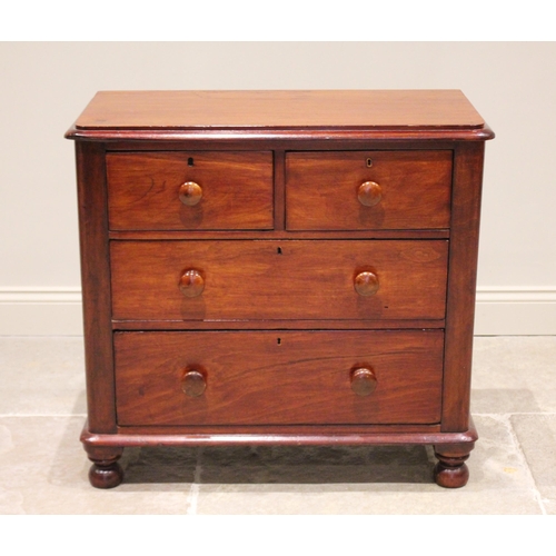 636 - A Victorian mahogany chest of drawers, of cottage proportions, formed from two short over two long d... 