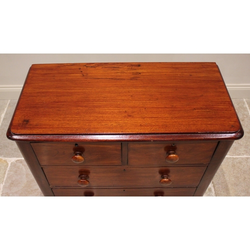 636 - A Victorian mahogany chest of drawers, of cottage proportions, formed from two short over two long d... 