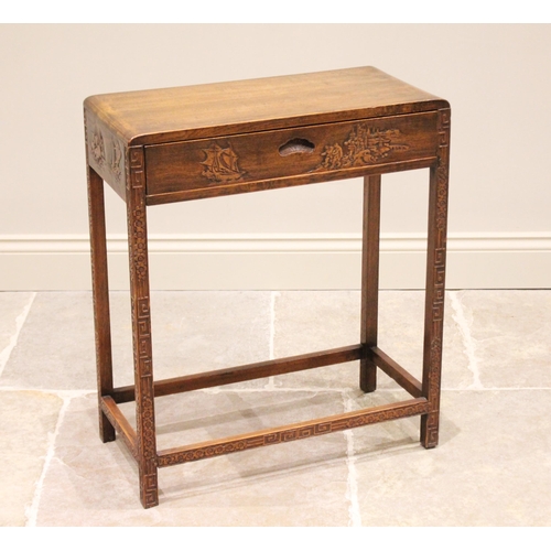 669 - A Chinese hardwood side table, early 20th century, the rectangular top above a single frieze drawer ... 