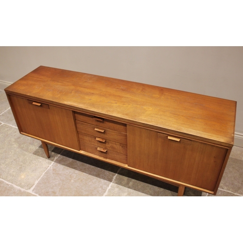 678 - A mid 20th century 'Long John' style teak sideboard, the four central tambour effect drawers flanked... 