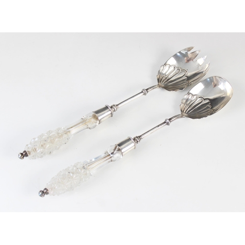 86 - A pair of Victorian cut glass and silver salad servers, Mappin & Webb, Sheffield 1885, the oval bowl... 