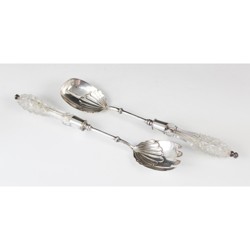 86 - A pair of Victorian cut glass and silver salad servers, Mappin & Webb, Sheffield 1885, the oval bowl... 