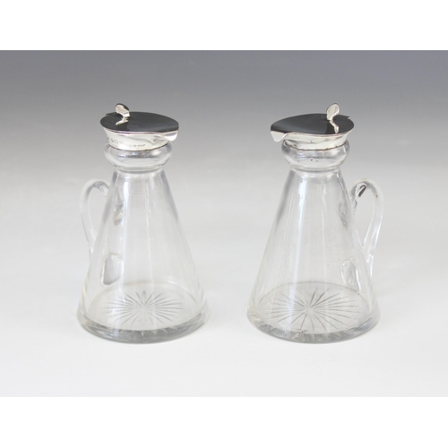 90 - A pair of George V silver mounted cut glass whiskey noggins, Wilmot Manufacturing Co, Birmingham 192... 