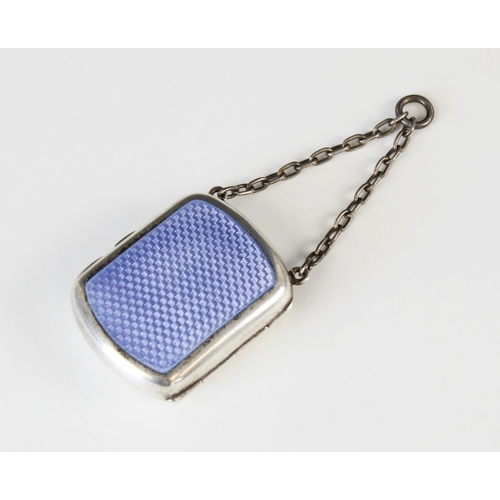 96 - A George V silver and enamel compact, possibly 'B&C', Birmingham 1912, of rounded rectangular form w... 