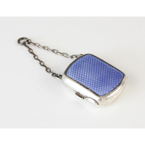 96 - A George V silver and enamel compact, possibly 'B&C', Birmingham 1912, of rounded rectangular form w... 