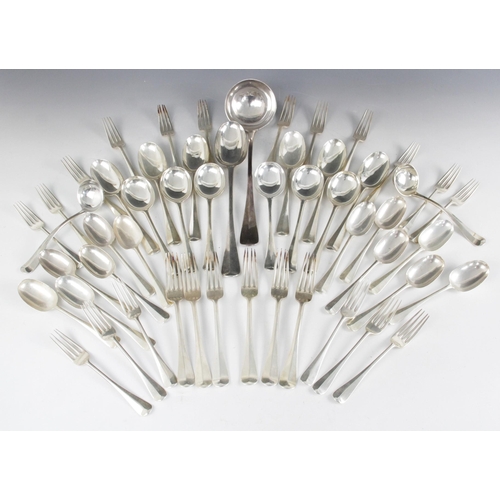 16 - A George V part canteen of Hanoverian pattern silver cutlery, mostly Josiah Williams & Co, London 19... 