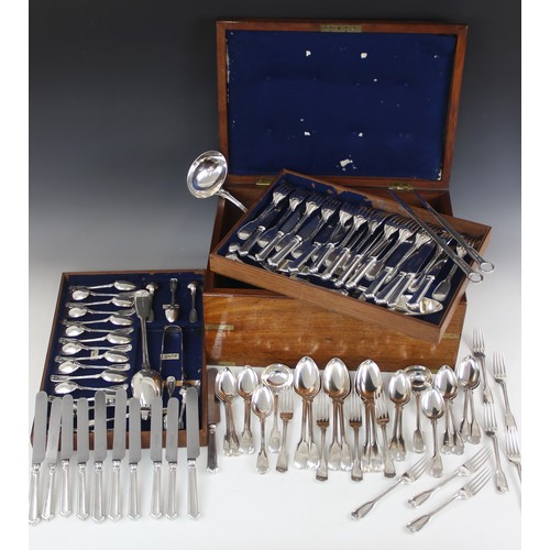 74 - A 19th century part canteen of fiddle and thread pattern silver cutlery, the majority marked for 'JS... 