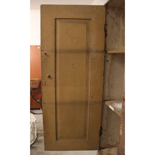 618 - A 19th century scumbled pine housekeepers cupboard, with four panelled cupboard doors above the base... 