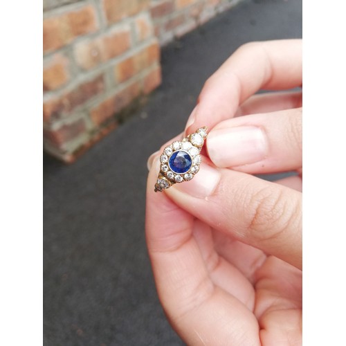 117 - An early 20th century sapphire and diamond floral cluster ring, the central round mixed cut sapphire... 