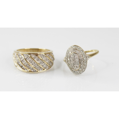 101 - A diamond set 9ct gold cluster ring, the tiered oval shaped head illusion set with single cut diamon... 