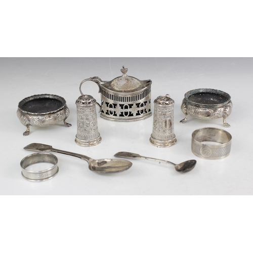 11 - A pair of Victorian silver open salts, Martin, Hall & Co, London 1885, each of compressed circular f... 