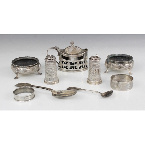 11 - A pair of Victorian silver open salts, Martin, Hall & Co, London 1885, each of compressed circular f... 