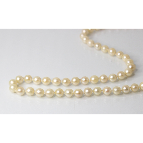 137 - A cultured pearl necklace, comprising a single row of off-round cultured pearls, each measuring appr... 