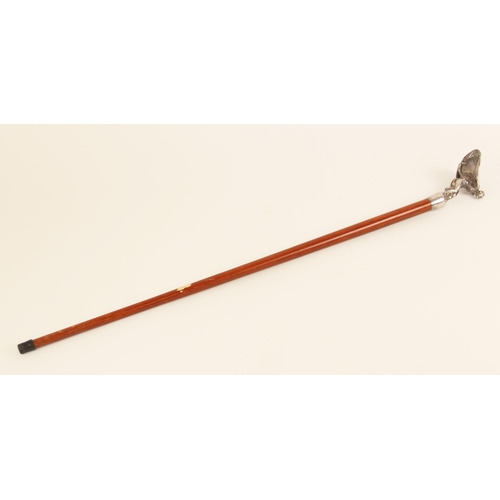 155 - A stained beech wood cane, early 20th century, mounted with a cast metal Rolls Royce 