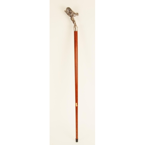 155 - A stained beech wood cane, early 20th century, mounted with a cast metal Rolls Royce 