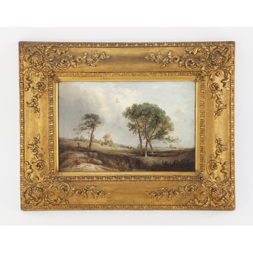 212 - Dutch School (19th century),  
A figure in a landscape with windmill beyond,  
Oil on board,  
Unsig... 