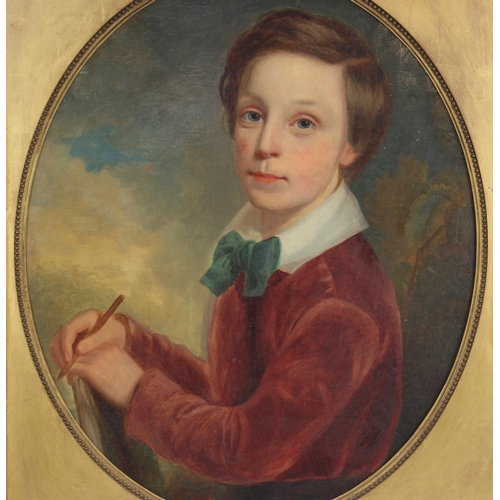 227 - English School (18th century),  
An oval portrait of a young boy,  
Oil on canvas,  
Unsigned,  
The... 