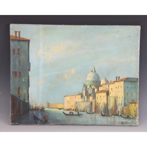 238 - A collection of ten unframed oil paintings, to include a Venice canal scene signed 