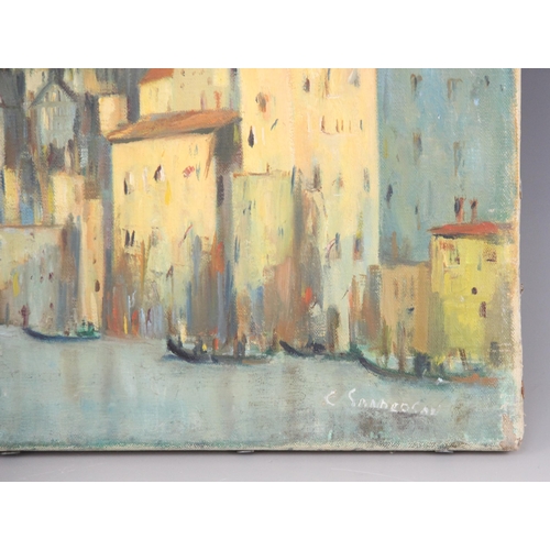 238 - A collection of ten unframed oil paintings, to include a Venice canal scene signed 