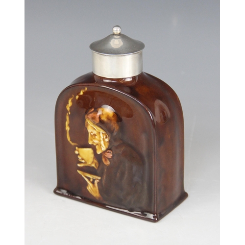 25 - An Edwardian Royal Doulton Kingsware treacle glazed tea caddy, of shouldered form, relief moulded wi... 