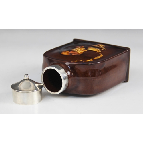 25 - An Edwardian Royal Doulton Kingsware treacle glazed tea caddy, of shouldered form, relief moulded wi... 