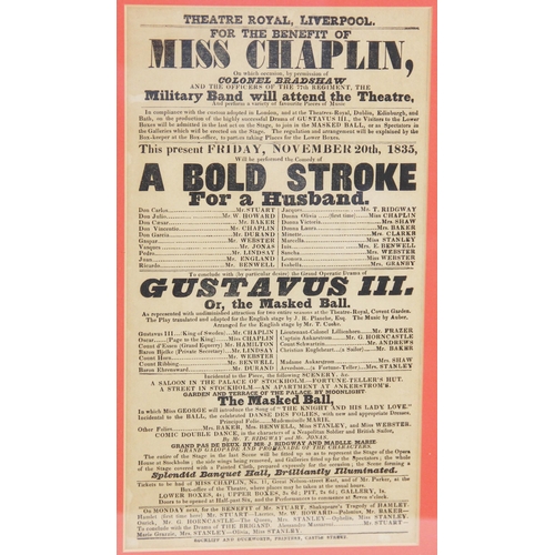 262 - Two mid 19th century playbill posters for the Theatre Royal Liverpool, one dated Friday November 20t... 