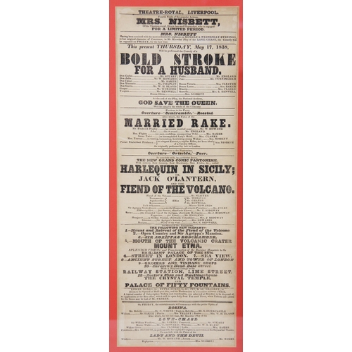 262 - Two mid 19th century playbill posters for the Theatre Royal Liverpool, one dated Friday November 20t... 