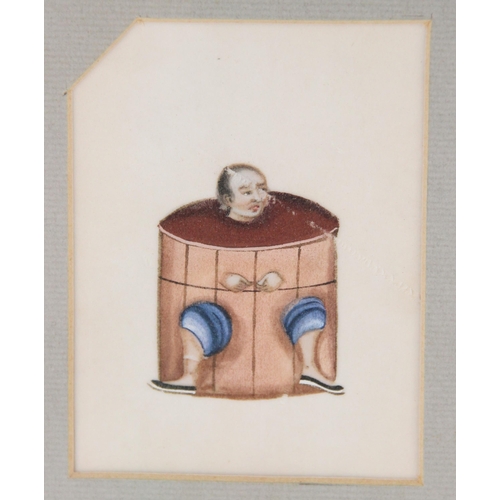 296 - Chinese School (19th century),  
Twelve scenes of torture mounted as one, 
Gouache on pith paper, 
U... 