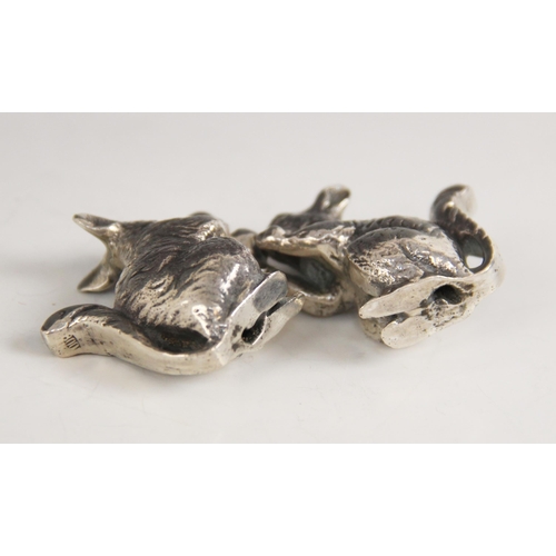 30 - A pair of continental silver squirrel figures, each modelled resting on hind legs eating a nut with ... 