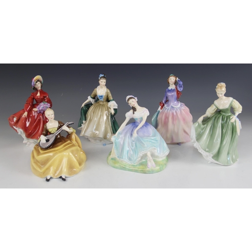 379 - Six Royal Doulton ladies, comprising: Blithe Morning painted no. HN2021, Giselle HN2139, Fair Lady H... 