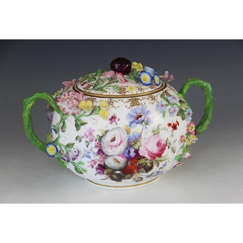 397 - A Minton porcelain pot pourri and cover, circa.1825-1830, of globular proportions and painted with a... 