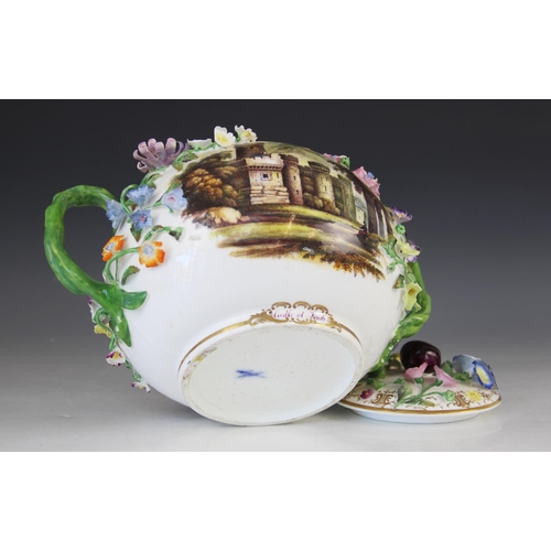 397 - A Minton porcelain pot pourri and cover, circa.1825-1830, of globular proportions and painted with a... 